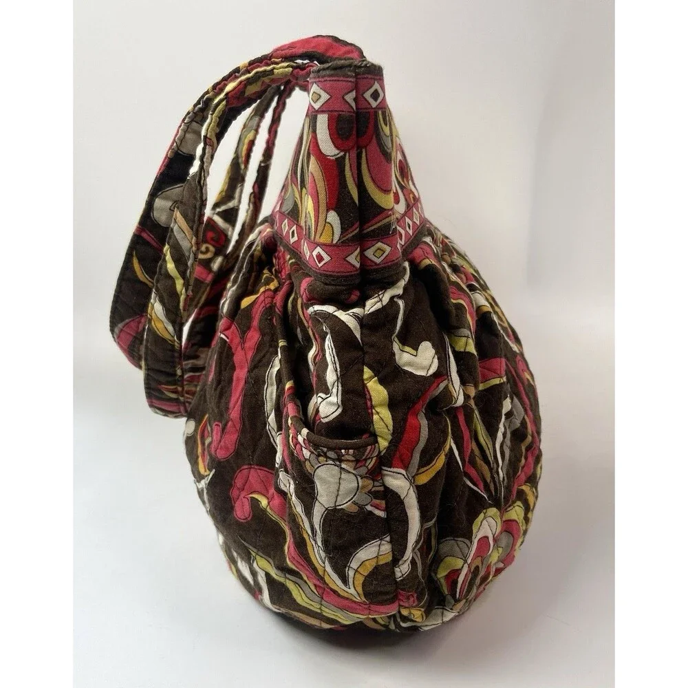 RETIRED Vera Bradley Morgan Tote Bag Mod Floral Pink Brown Yellow Birds Lot Of 2